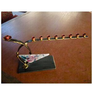 Stunning Handmade Judaica Fused Art Glass/Metal  Menorah by Gary Rosenthal